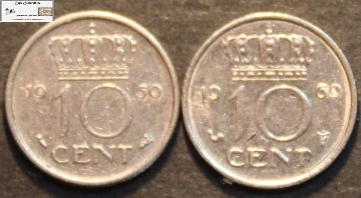 Netherlands 1950/1969 10 Cent Coin (Two) EF40