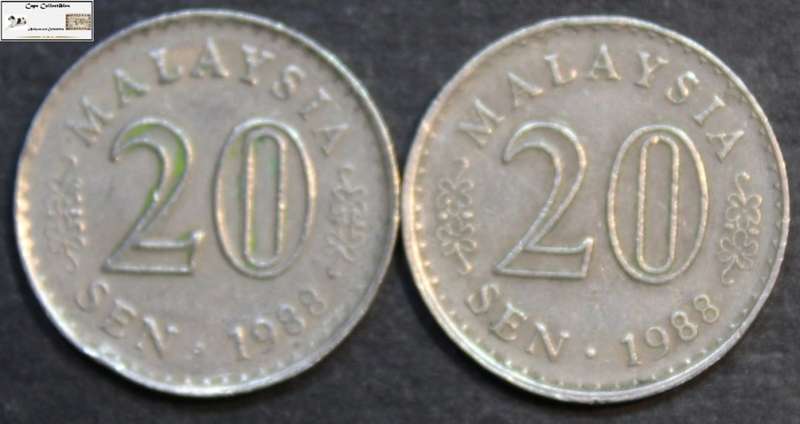 Malaysia 1988 20 Sen Coin (Two Coins) Circulated