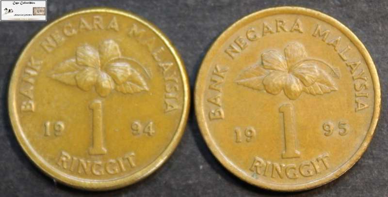 Malaysia 1994 / 1995 1 Ringgit Coin (Two Coins) Circulated.