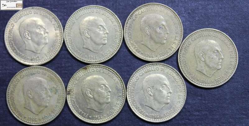 Spain 1 Peseta 1966  x 7 (Seven Coins) Ciculated