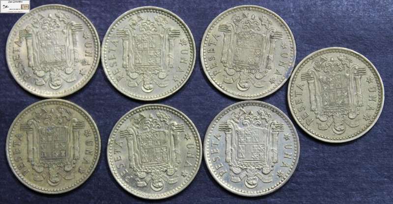 Spain 1 Peseta 1966  x 7 (Seven Coins) Ciculated