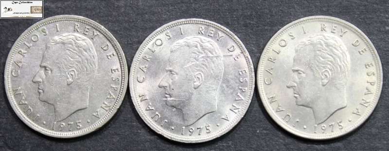 Spain 5 Peseta 1975 x 3 (Three Coins) Circulated.