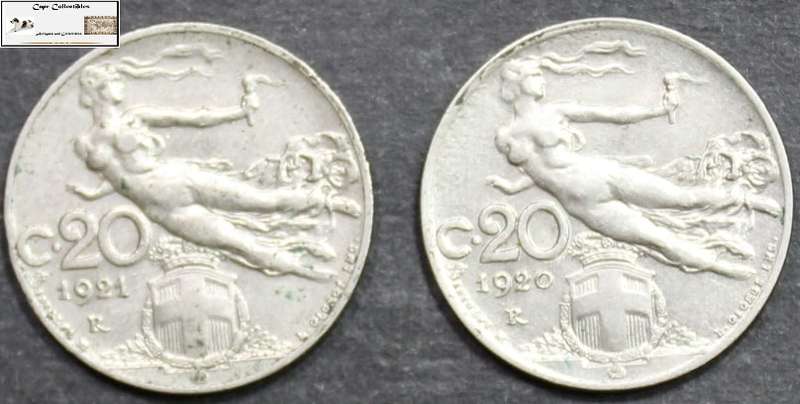 Italy 20 Centesimi 1920 and 1921 (Two Coins) Circulated