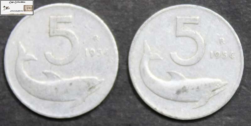 Italy 5 Lire 2x 1954 (Two Coins) Circulated