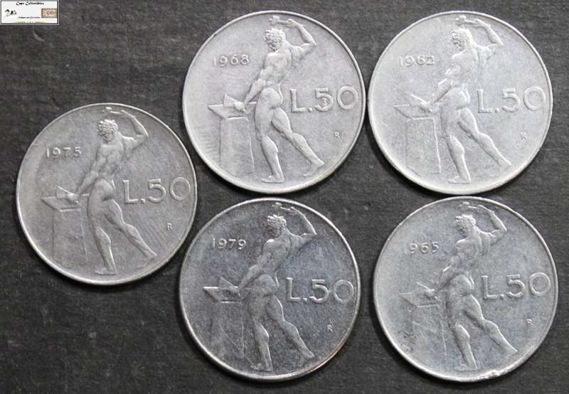 Italy 50 Lire 1962/1965/1968/1975/1979 (Five Coins) Circulated