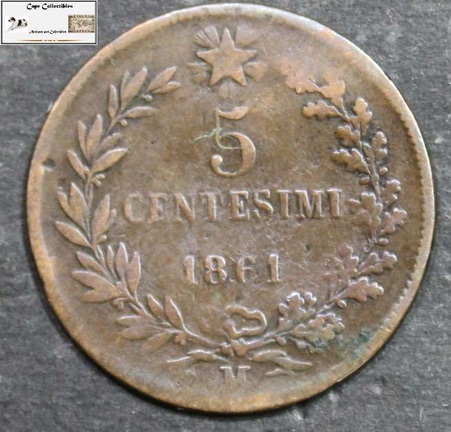 Italy 5 Centesimi 1861 Coin Circulated