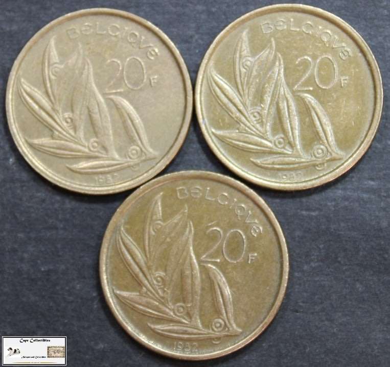 Belgium 20 Franc 1982 x 3 (Three Coins) Circulated