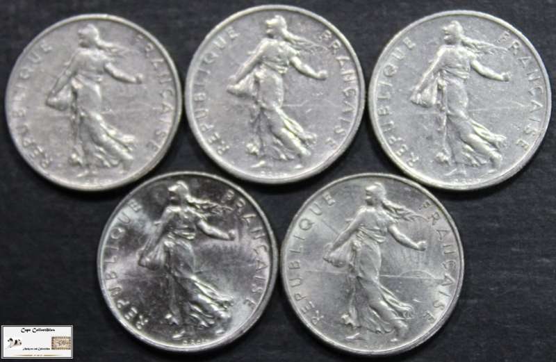 France 1/2 Franc 1965/1966/1967/1973x2 (Five Coins) Circulated