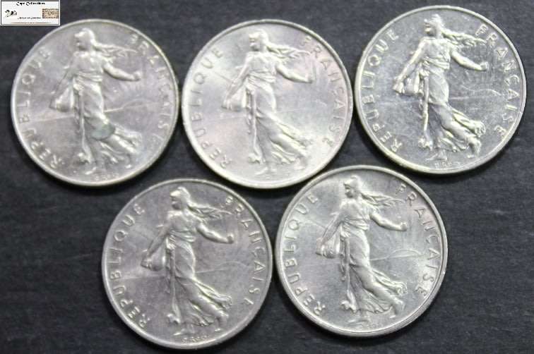 France 1/2 Franc 1972/1974/1976/1977 x2 (Five Coins) Circulated