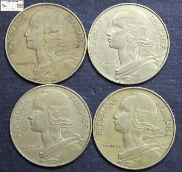 France 20 Centimes 1972/1974/1988/1989 (Four Coins) Circulated