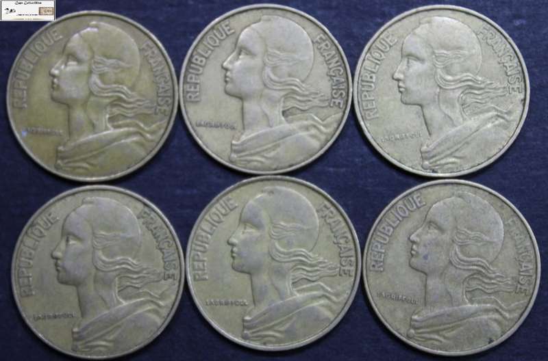 France 20 Centimes 1963 x2 / 1964 x3/ 1967 Coins (Six) VF30 Circulated