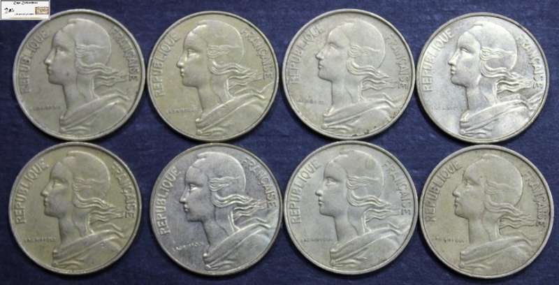France 10 Centimes 1967x2/1969/1972/1974/1977/1978x2 (Eight Coins)  Circulated