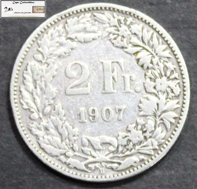 Switzerland 2 Franc 1907 Silver Coin Circulated