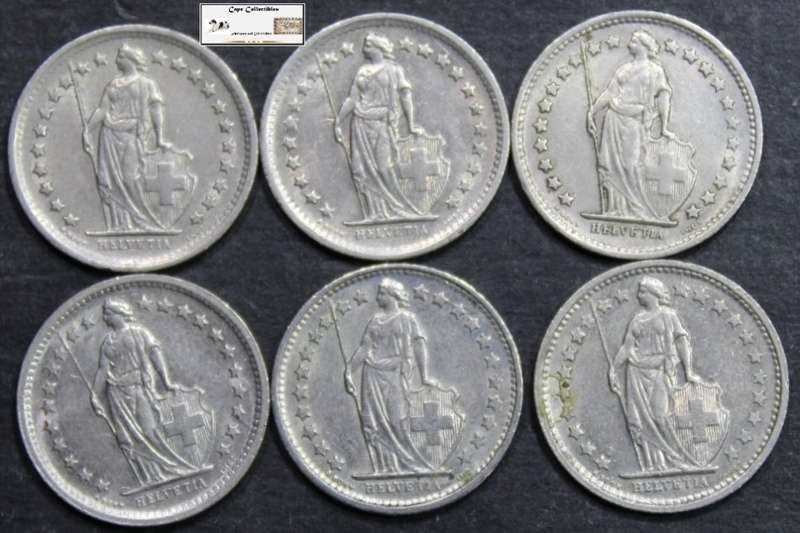 Switzerland 1/2 Franc 2x1969/2x1970/1971/1972 Coins (Six) EF40 Circulated