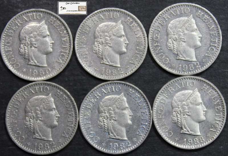 Switzerland 10 Rappen 4x1982/1980/1988 (Six Coins) Circulated