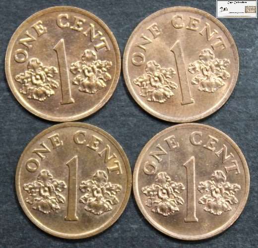 Singapore 1 Cent 4x1992  (Four Coins) Circulated