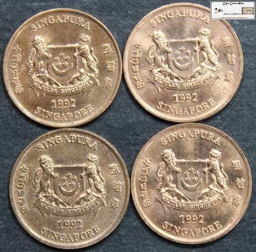 Singapore 1 Cent 4x1992  (Four Coins) Circulated