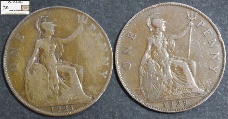 United Kingdom 1 Penny 1921 / 1929 (Two Coins)  Circulated