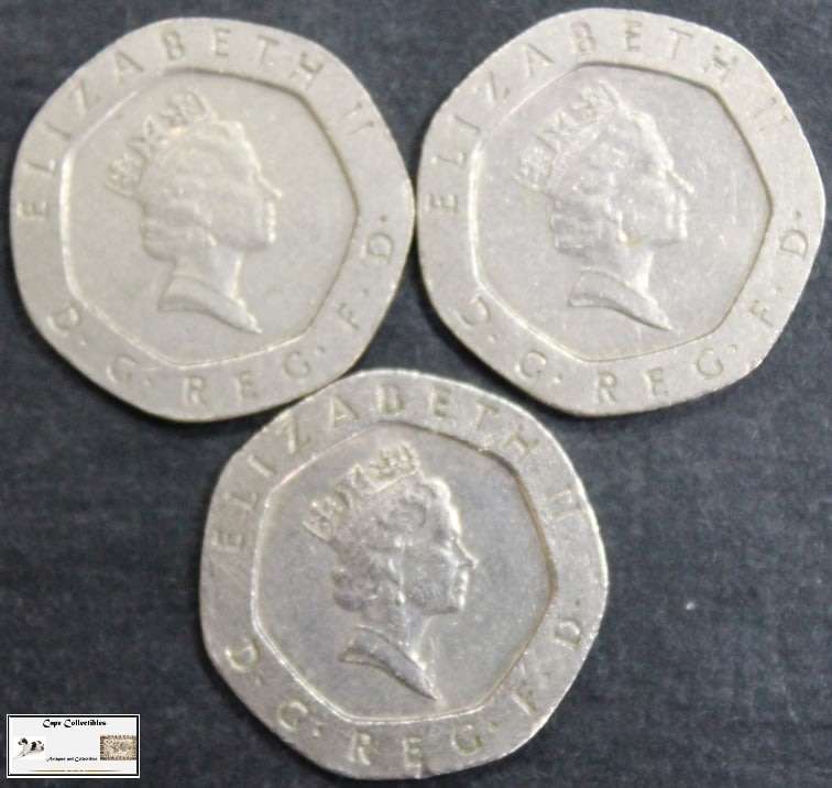 United Kingdom 20 Pence 1985/1987/1991 (Three Coins) Circulated