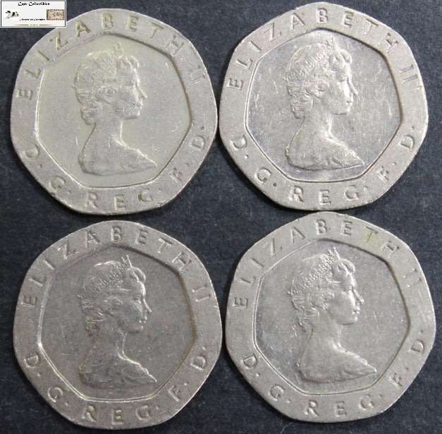 United Kingdom 20 Pence 1982x3/1983 (Four Coins) Circulated