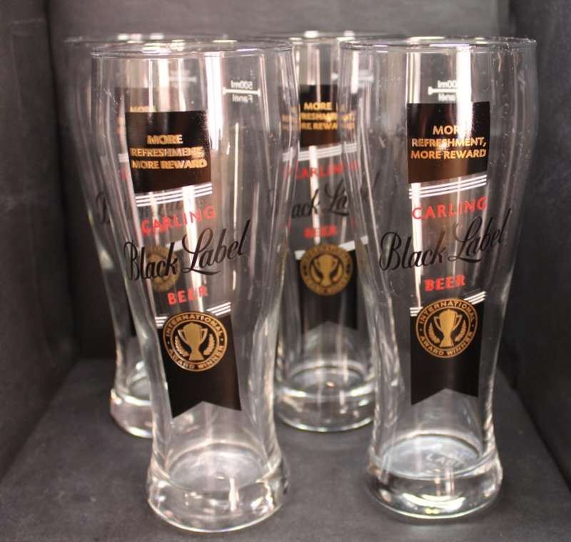 Set of Four Carling Black Label 500ml Beer Glasses.