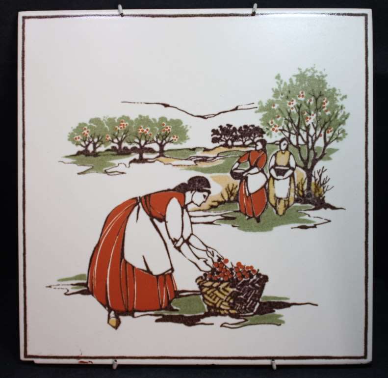 Pair of Vintage Italian Wall Tiles Harvest Time By Cerim Imola