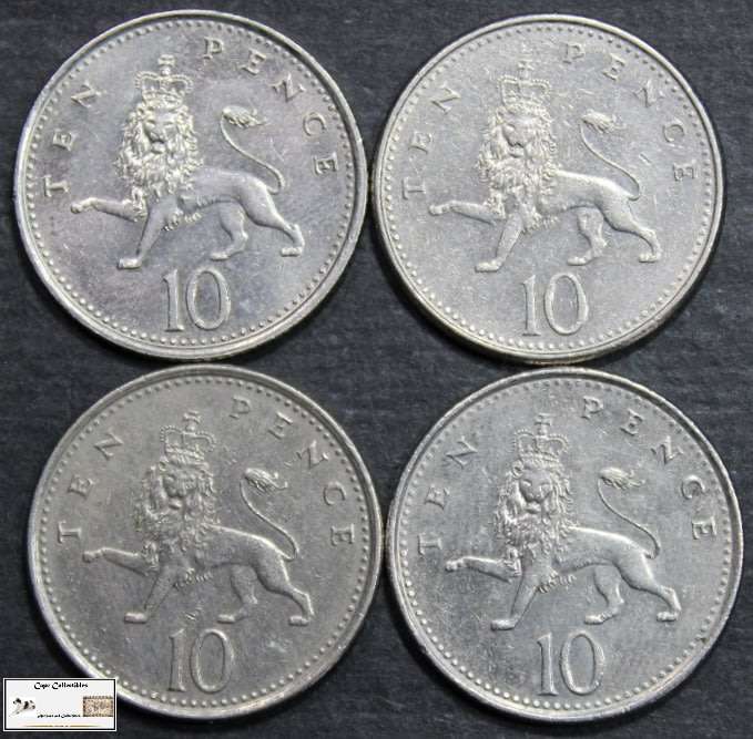 United Kingdom 10 Pence 1992 x 4 (Four Coins) Circulated