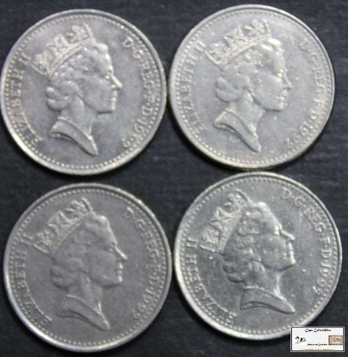 United Kingdom 10 Pence 1992 x 4 (Four Coins) Circulated