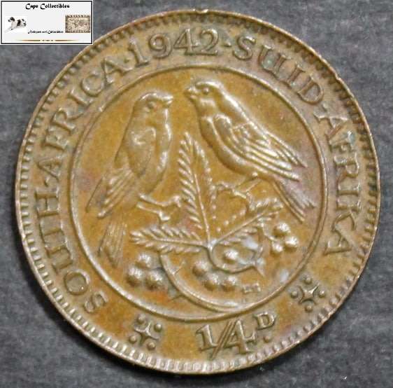 South Africa 1/4 Penny 1942 Coin EF40.