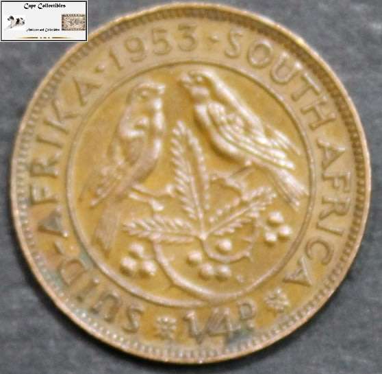 South Africa 1/4 Penny Coin 1953 EF40.
