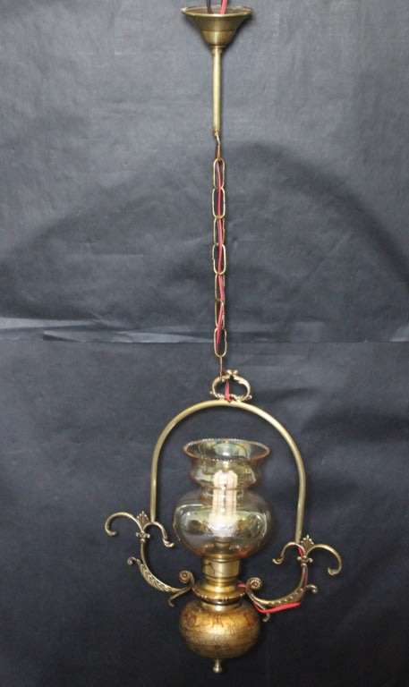 Vintage Brass Ceiling Light with Globe of the World