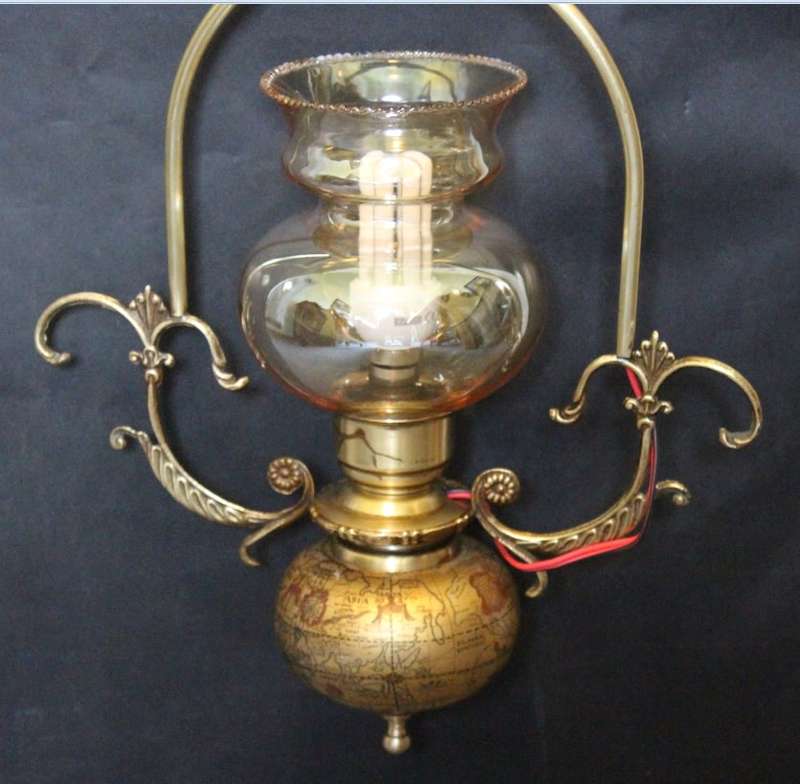 Vintage Brass Ceiling Light with Globe of the World