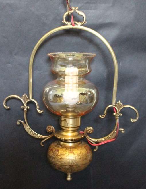 Vintage Brass Ceiling Light with Globe of the World