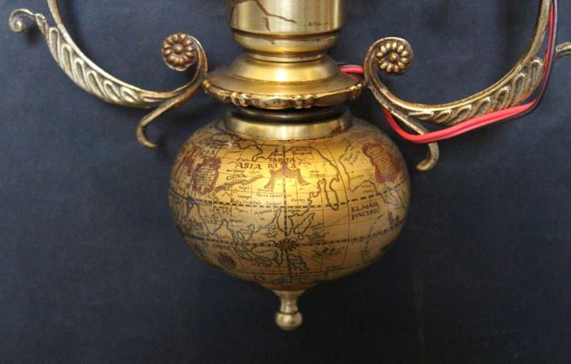 Vintage Brass Ceiling Light with Globe of the World