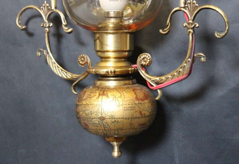 Vintage Brass Ceiling Light with Globe of the World