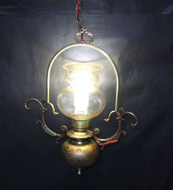 Vintage Brass Ceiling Light with Globe of the World