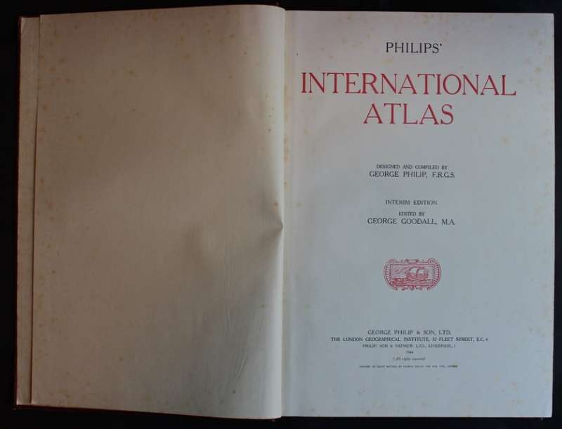 Philips International Atlas Interim Edition 1944  Large Hardcover