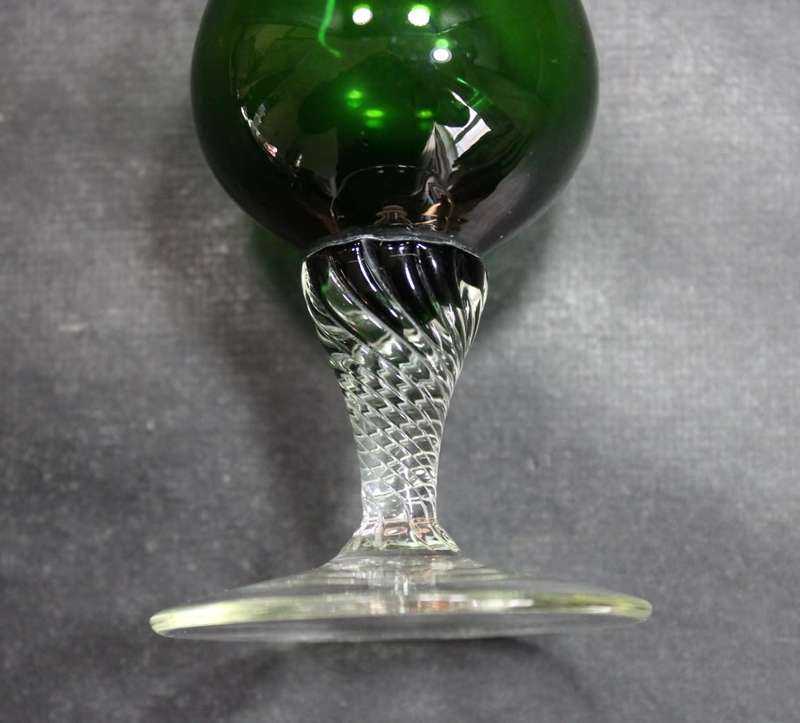 Green Glass Bud Vase with Scrolled Stem