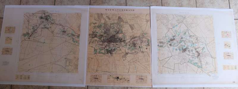 Witwatersrand Central, East and West, Topographical Map 1935, Set of 3 Maps, Reproduction Prints