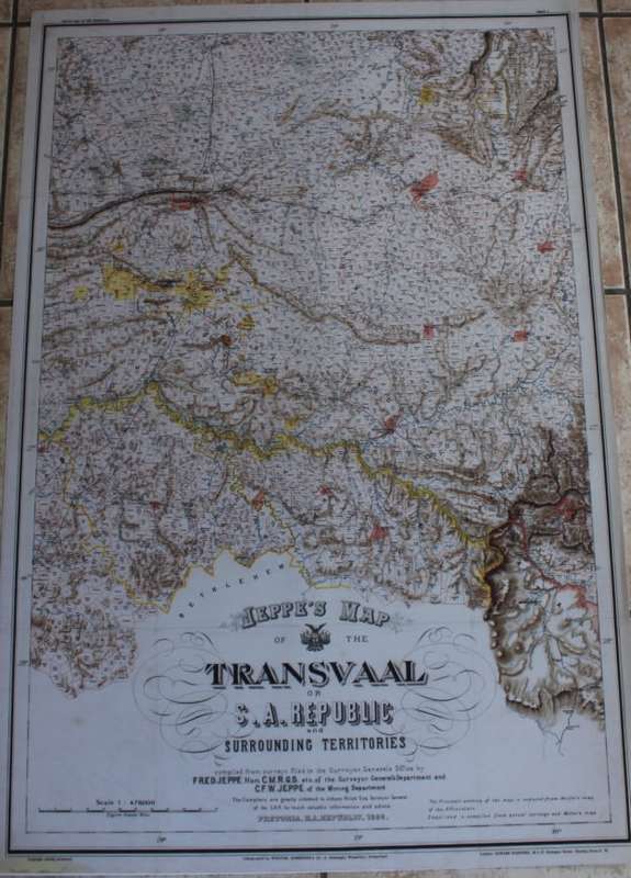 Jeppes Map Of The Transvaal 1899, Reproduction Print Wall Map Central Tvl