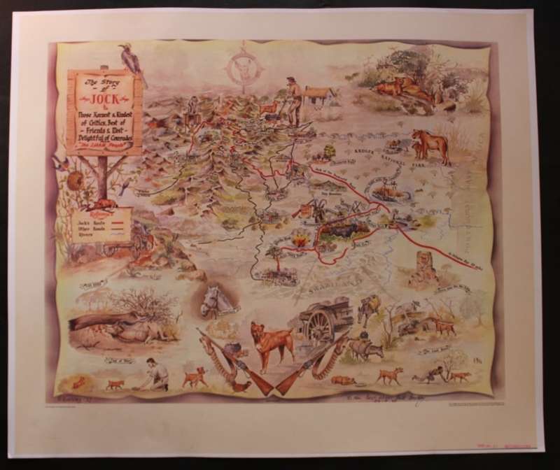Jock Of The Bushveld Pictorial Map by E Buckley 1957