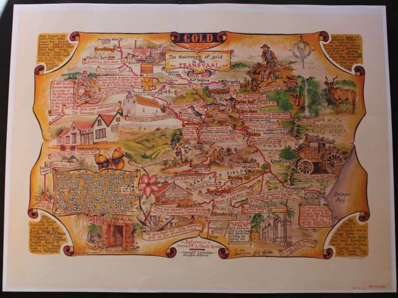 The Discovery Of Gold In The Transvaal 1870-1888 Pictorial Map by E Buckley 1987 Print
