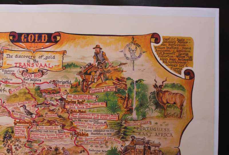 The Discovery Of Gold In The Transvaal 1870-1888 Pictorial Map by E Buckley 1987 Print