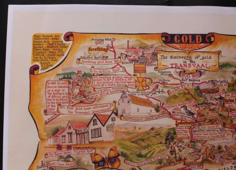 The Discovery Of Gold In The Transvaal 1870-1888 Pictorial Map by E Buckley 1987 Print