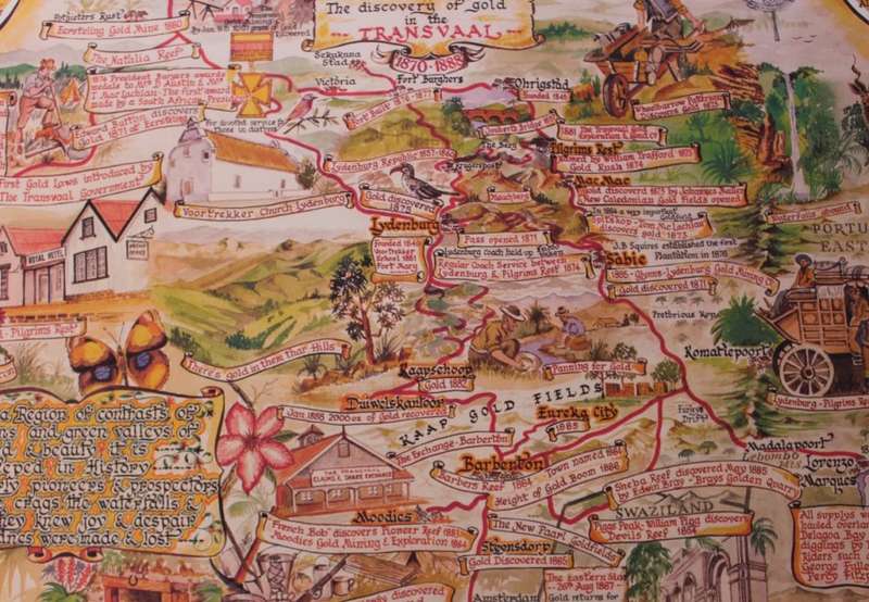 The Discovery Of Gold In The Transvaal 1870-1888 Pictorial Map by E Buckley 1987 Print