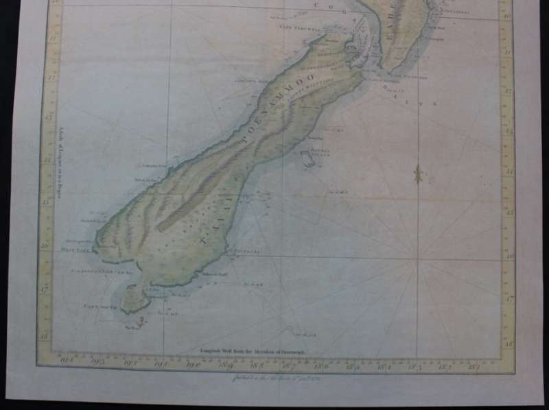Map of New Zealand - Captain Cook voyage by J Bayly.