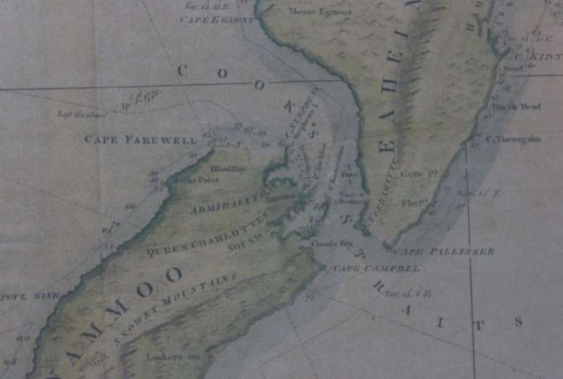 Map of New Zealand - Captain Cook voyage by J Bayly.