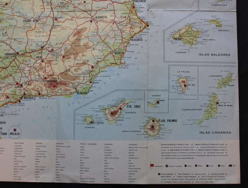 Vintage Map of the Iberian Peninsula Map of Spain and Portugal 1971, Folded, Medium sized.