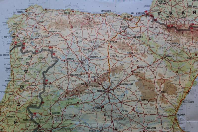 Vintage Map of the Iberian Peninsula Map of Spain and Portugal 1971, Folded, Medium sized.