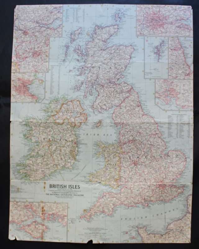 Vintage National Geographic Map of the British Isles 1958